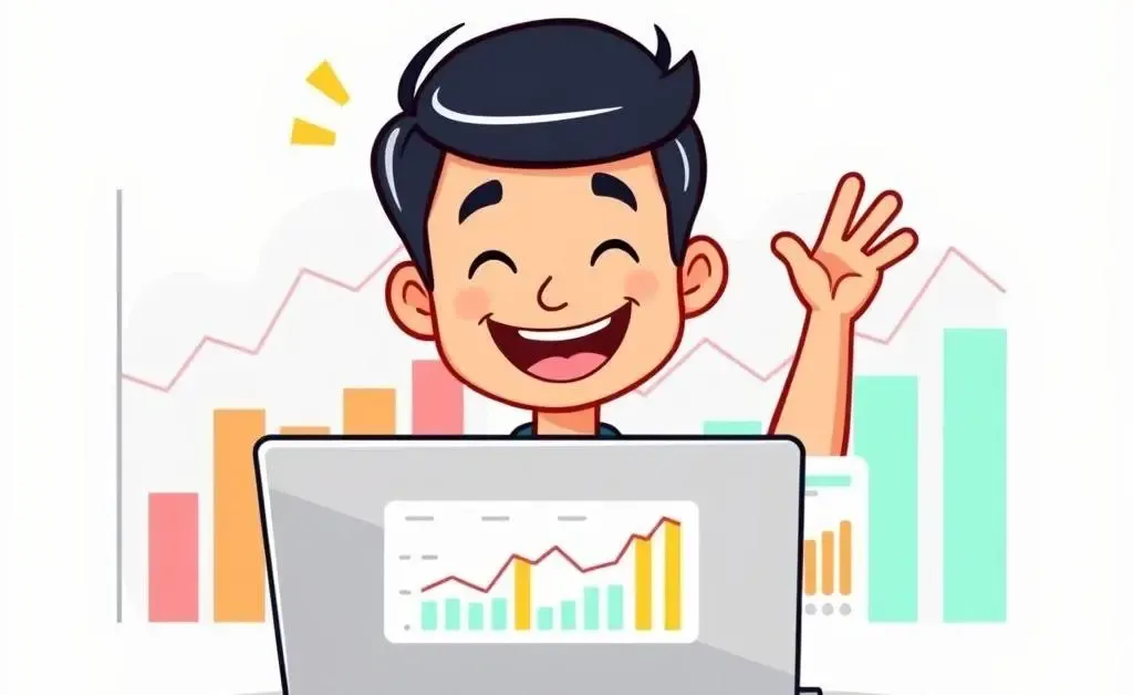 Person joyfully looking at their investment portfolio on a laptop