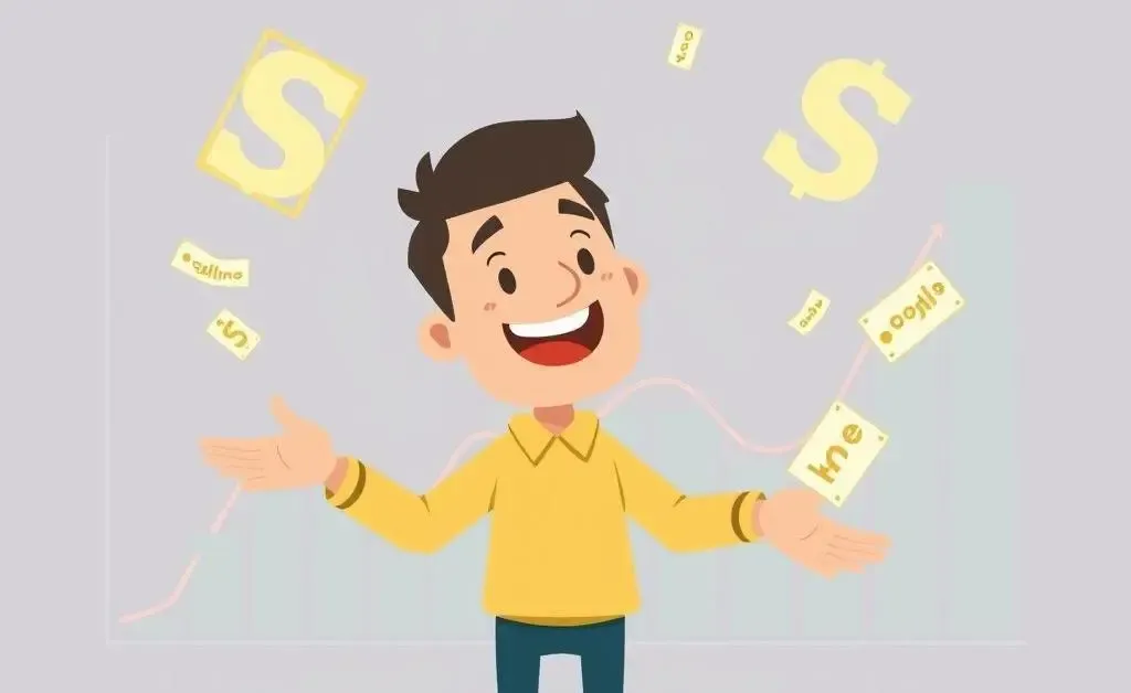 A person juggling numbers with a financial chart in the background.
