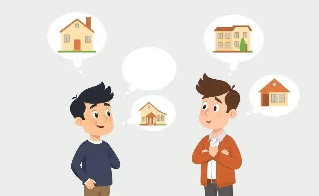 A cartoon illustration of a tenant and landlord discussing housing options