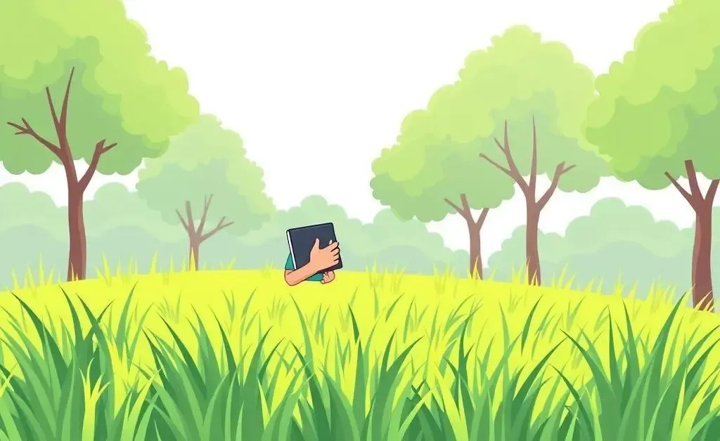 Person calculating lawn care costs with a lush green lawn in the background.