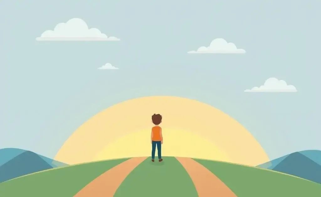 A person standing at a crossroads contemplating two paths in life