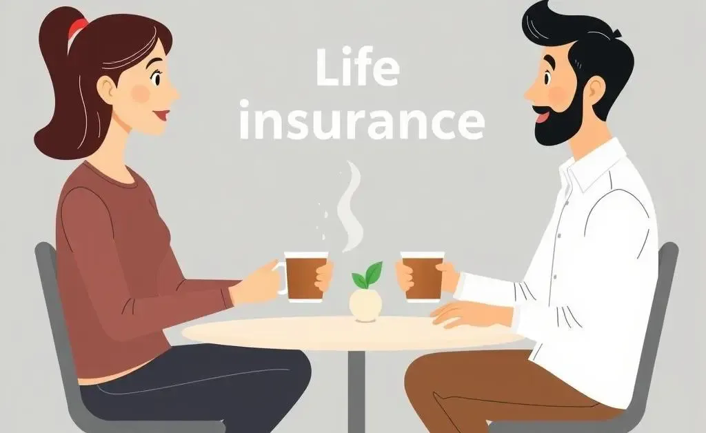 Two people having a friendly conversation about life insurance over coffee
