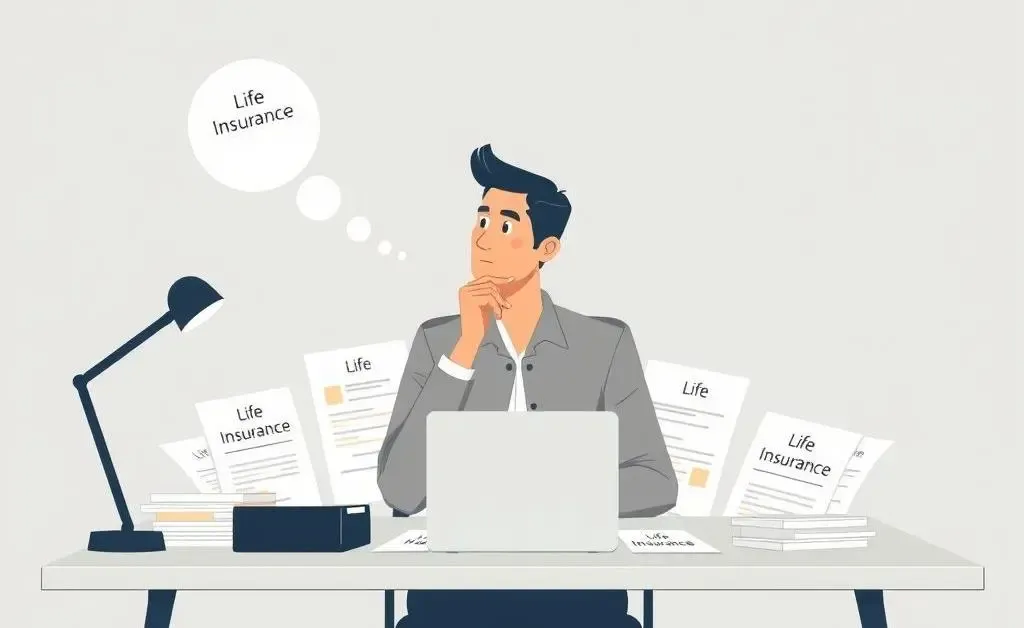 Person contemplating life insurance options at a desk