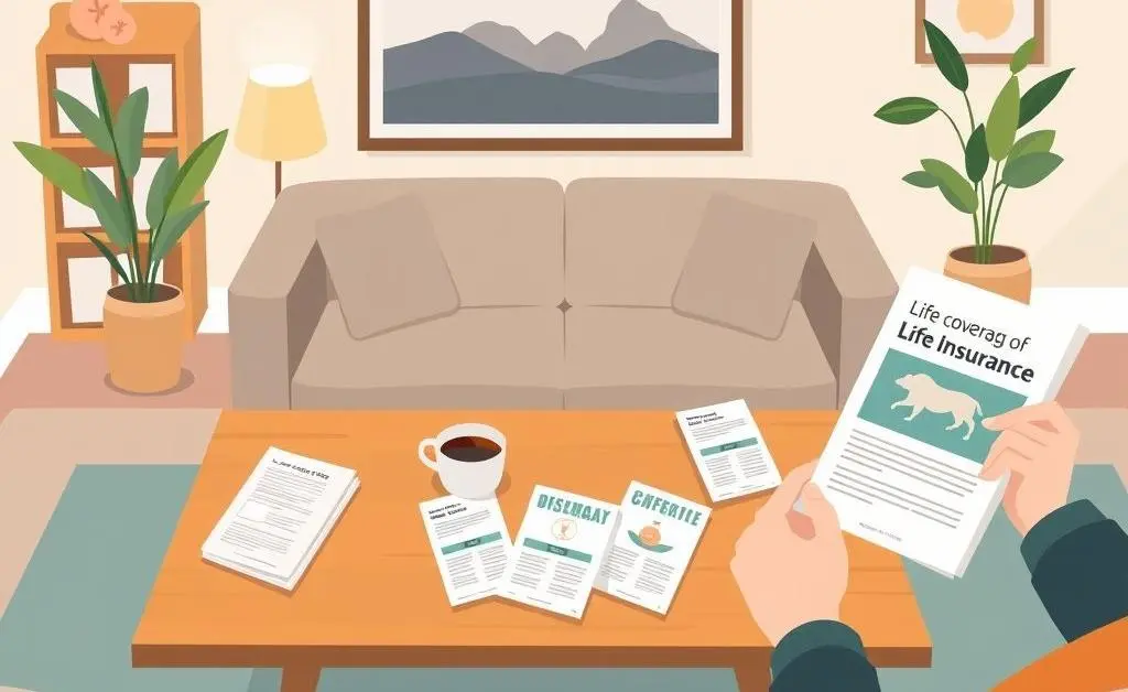 A person reading a life insurance guide in a cozy living room