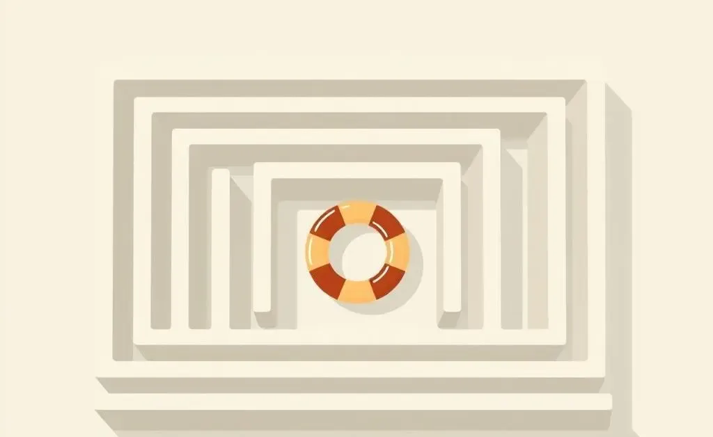A whimsical maze with a life insurance symbol at the center.