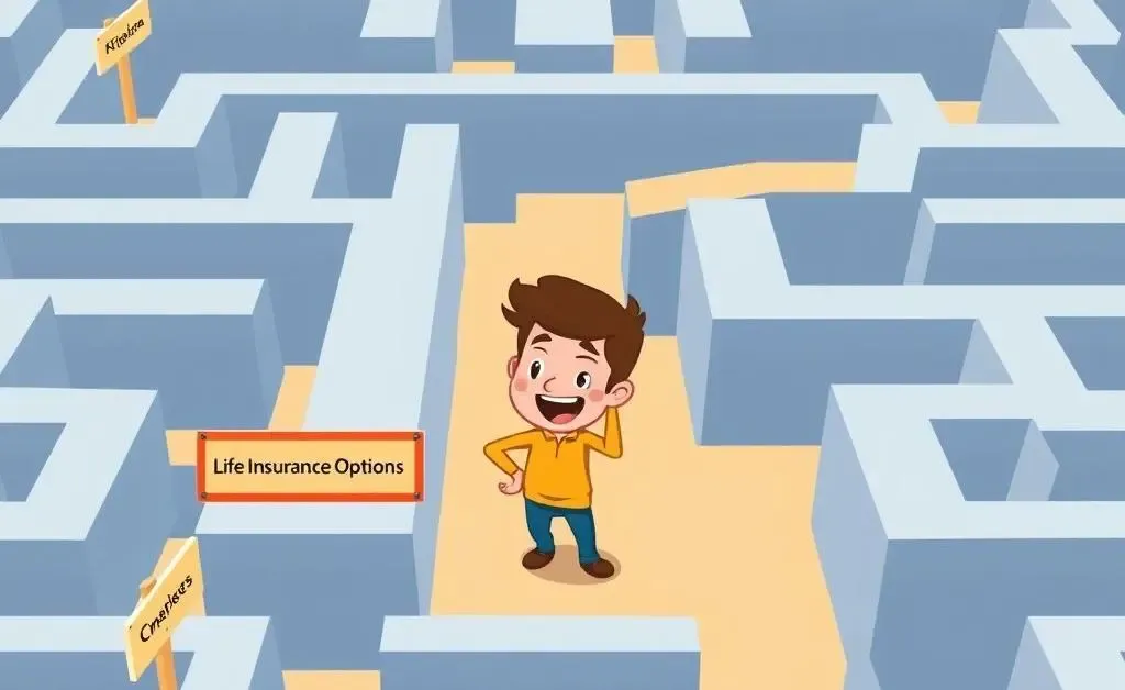 A person navigating a life insurance options maze.