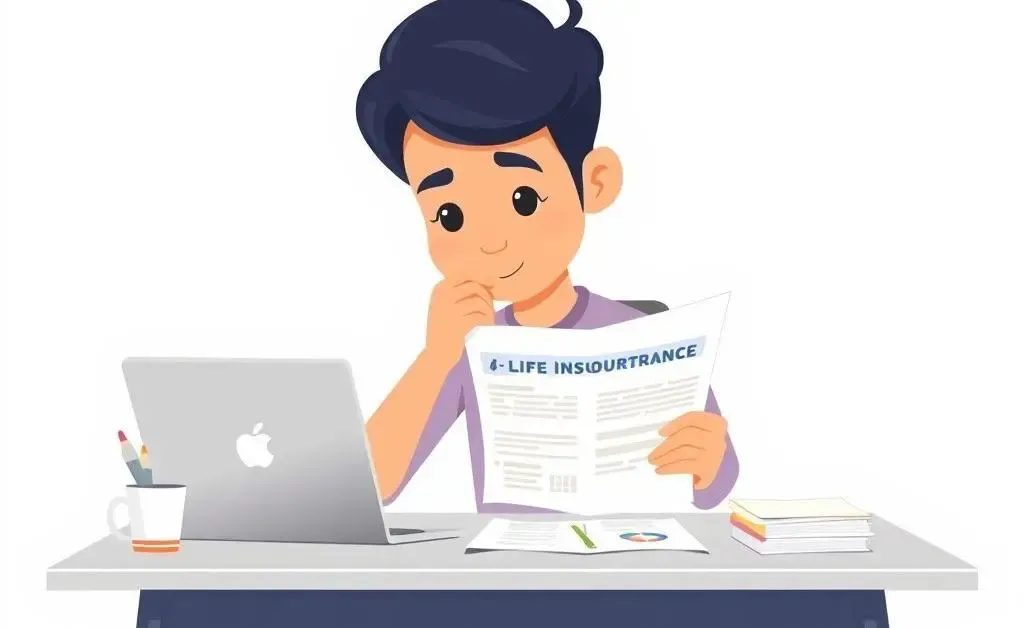 Person reviewing a life insurance policy at a desk
