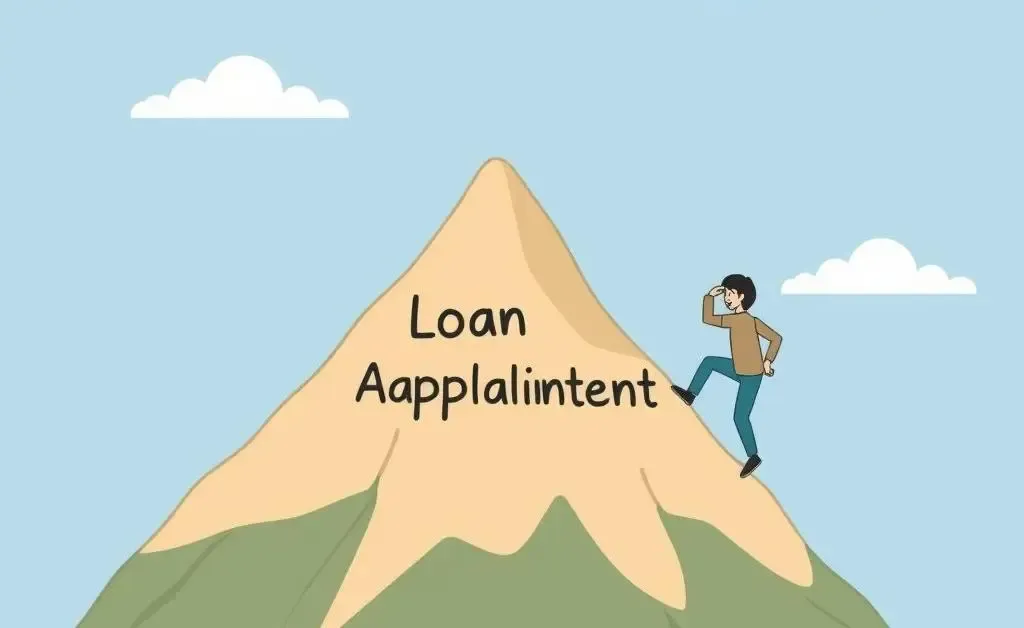Person climbing a mountain labeled 'Loan Application'