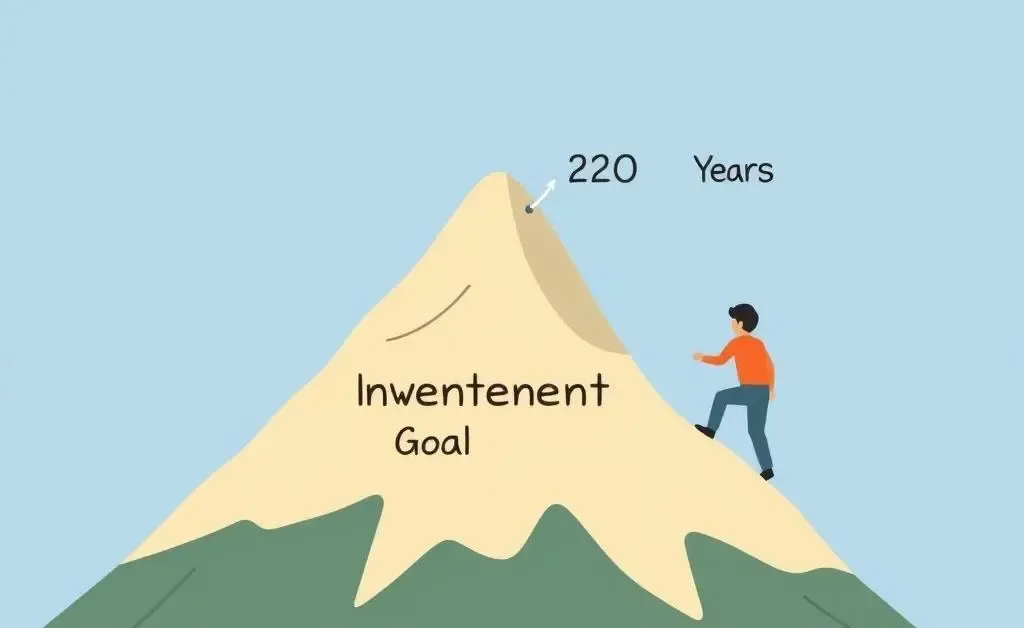 An illustration of a person climbing towards a peak labeled '20 Years'.