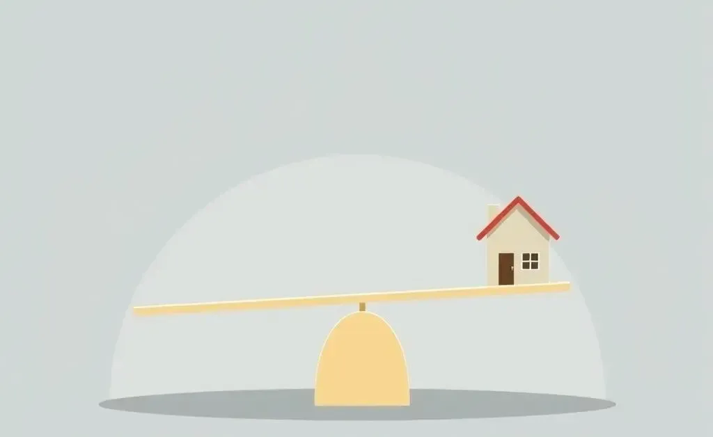 Illustration of a seesaw balancing a house, symbolizing LTV ratio importance
