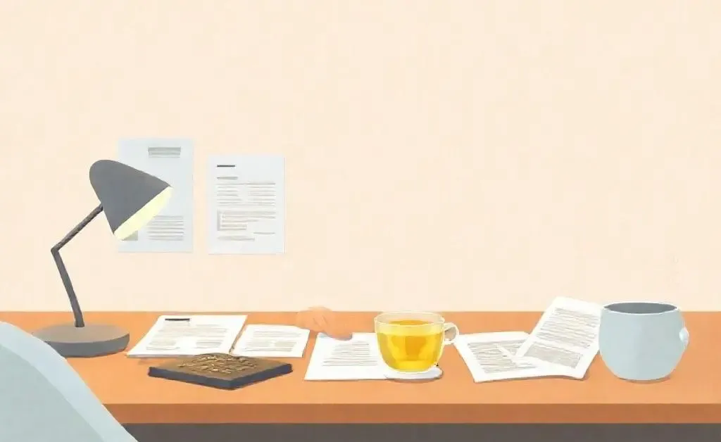 A peaceful scene of someone managing credit card debt at a tidy desk.