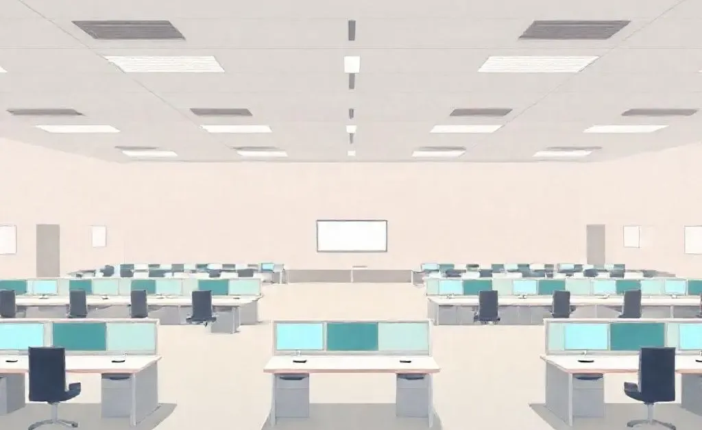 An empty stock exchange floor with digital screens turned off, symbolizing a holiday closure