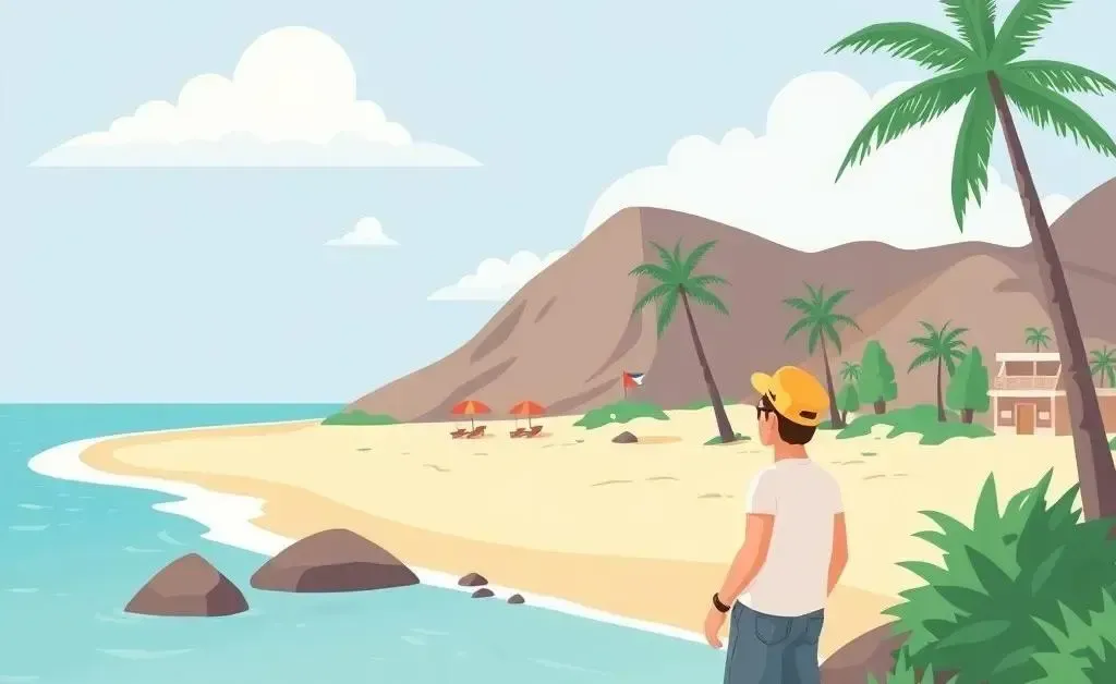 Traveler on a Mexican beach observing surroundings for safety