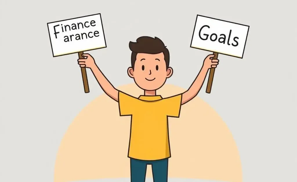 Cartoon of a person at a financial crossroads holding signs.