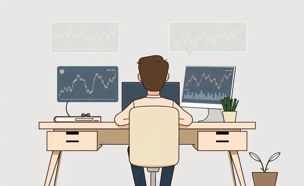 A calm investor reviewing stocks at a desk
