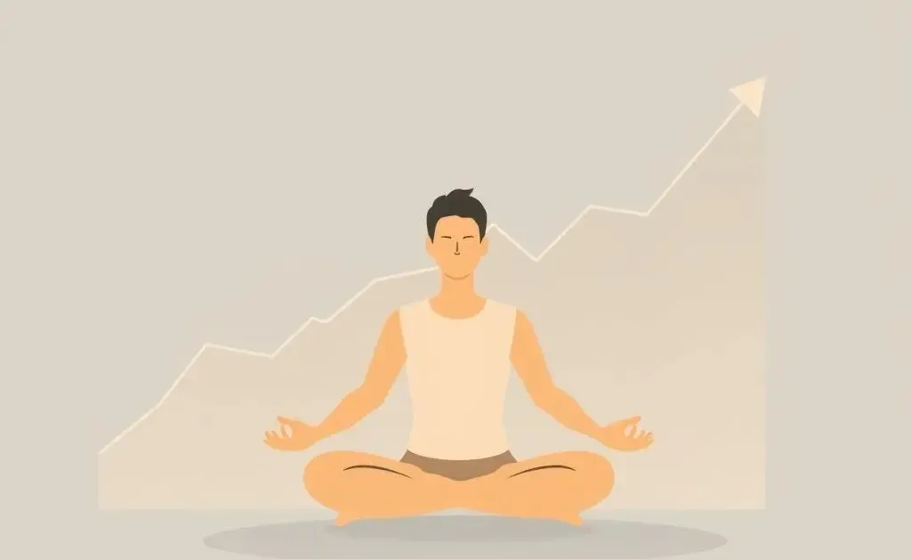 A person meditating with a stock chart in the background, depicting mindful investing.