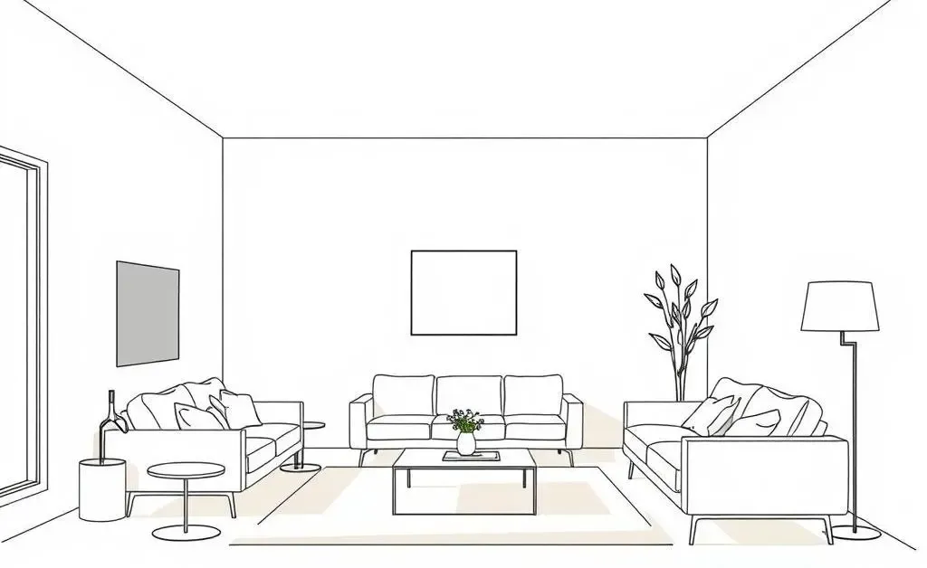 A minimalist living room with simple furniture