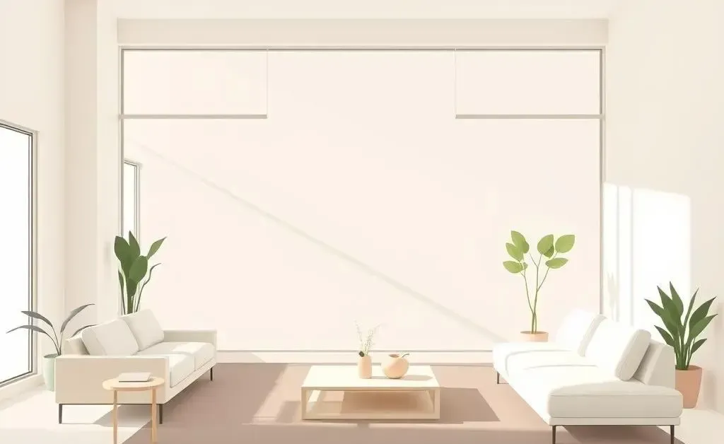 A tranquil minimalist living room emphasizing simplicity and space