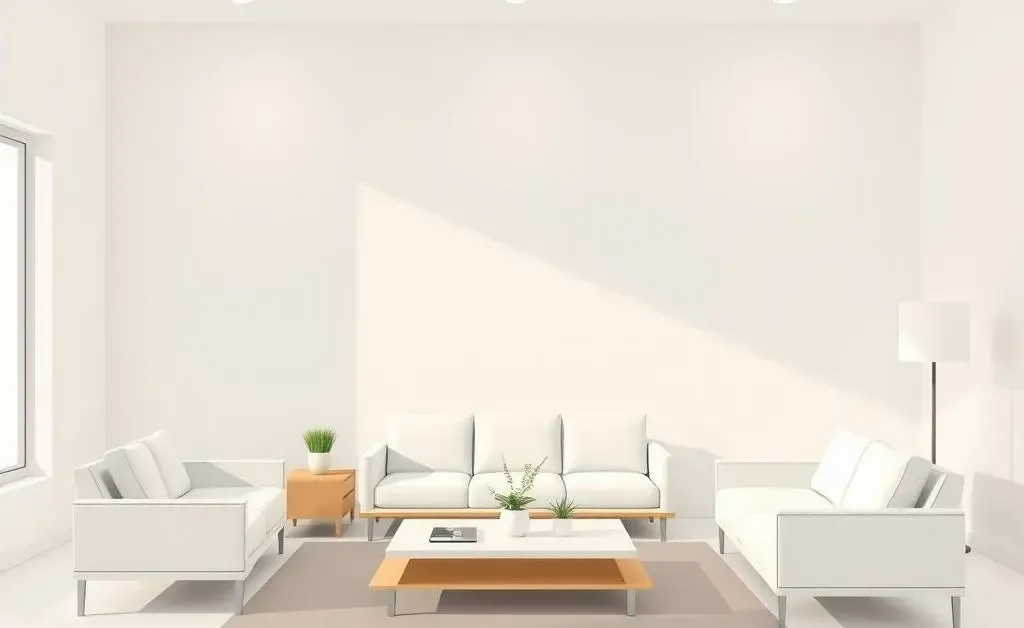 A serene minimalist living room with simple decor and a calming atmosphere
