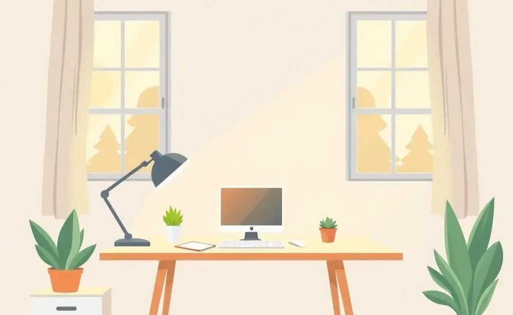 A minimalist workspace with natural light and a small plant