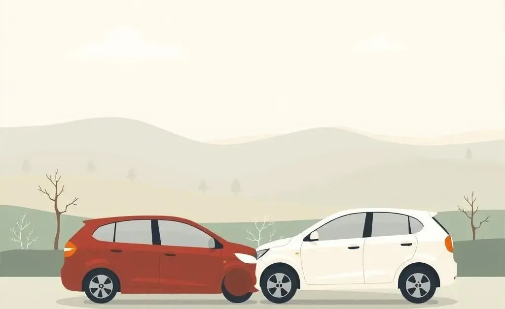 Two cars involved in a minor car accident in a peaceful setting