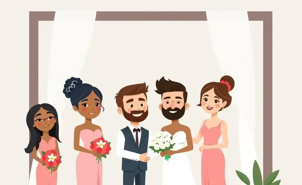 A modern wedding ceremony with diverse couples