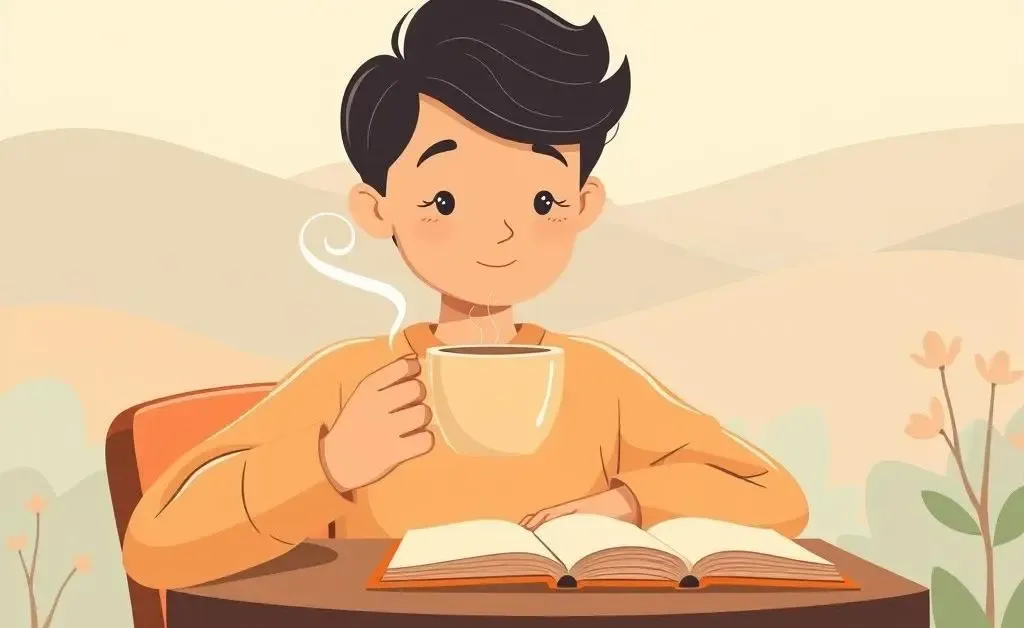 Person enjoying a calm morning routine with coffee and journal