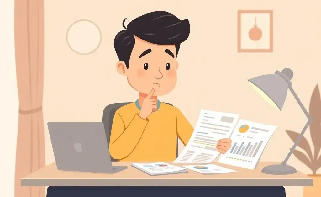 Homeowner contemplating mortgage options with papers and graphs