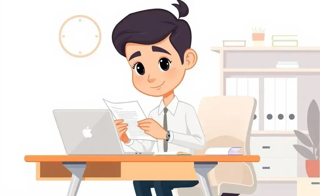 A professional reviewing mortgage documents at a modern desk.