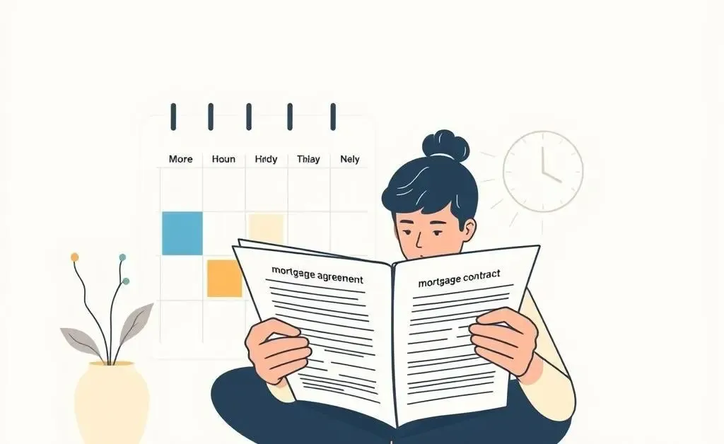Person reviewing mortgage contract in front of a calendar