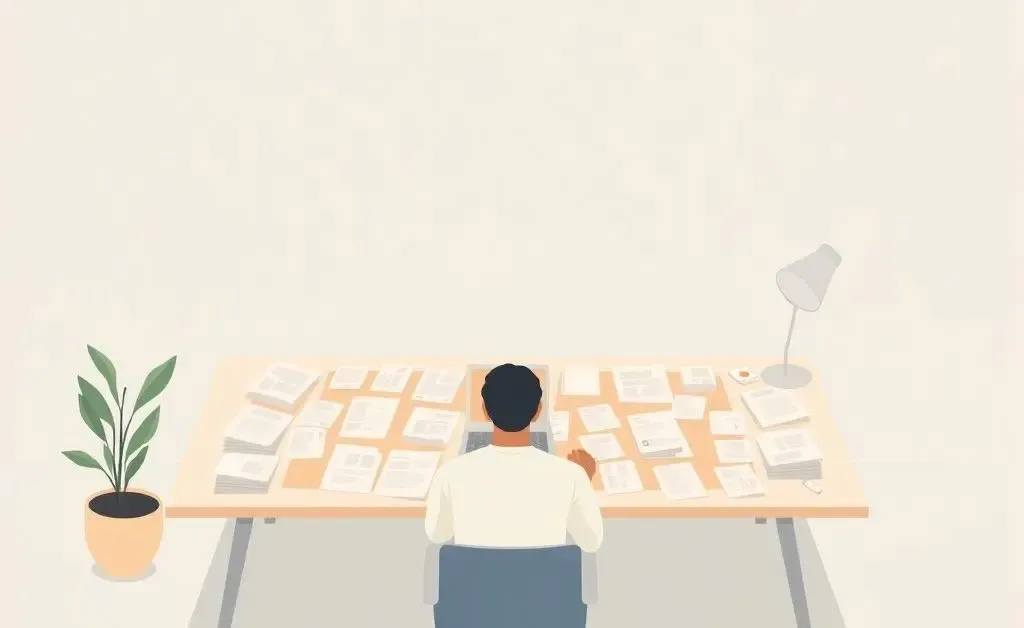 Person navigating work documents at a serene desk
