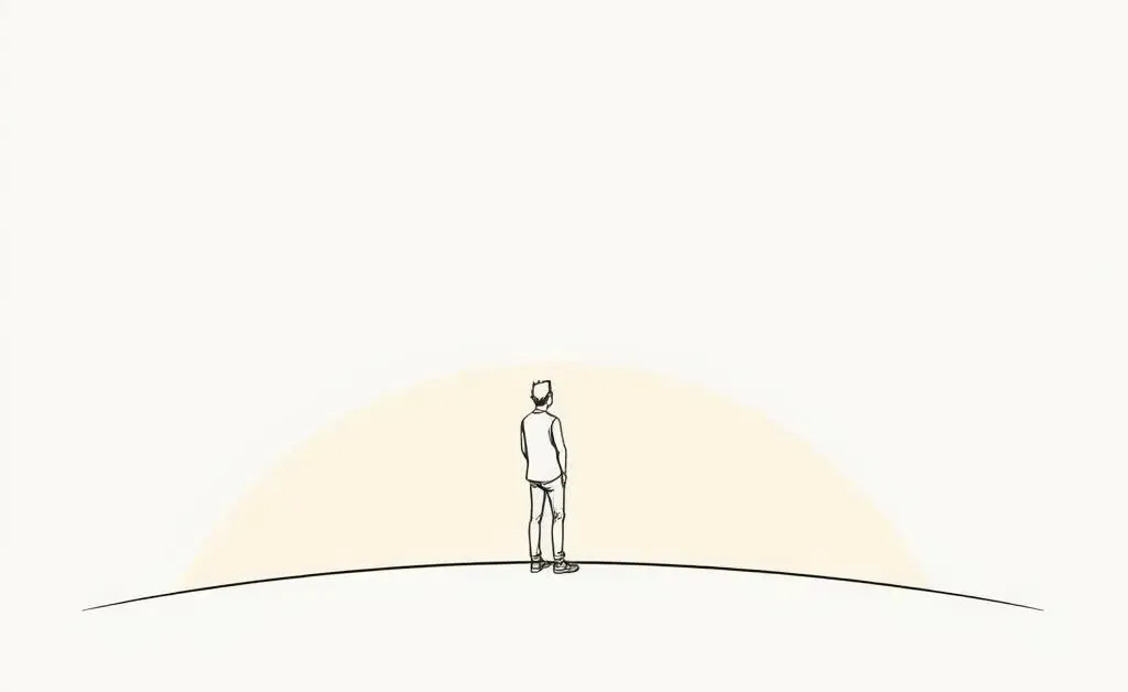 A hand-drawn illustration of a person at a crossroads, contemplating different paths.