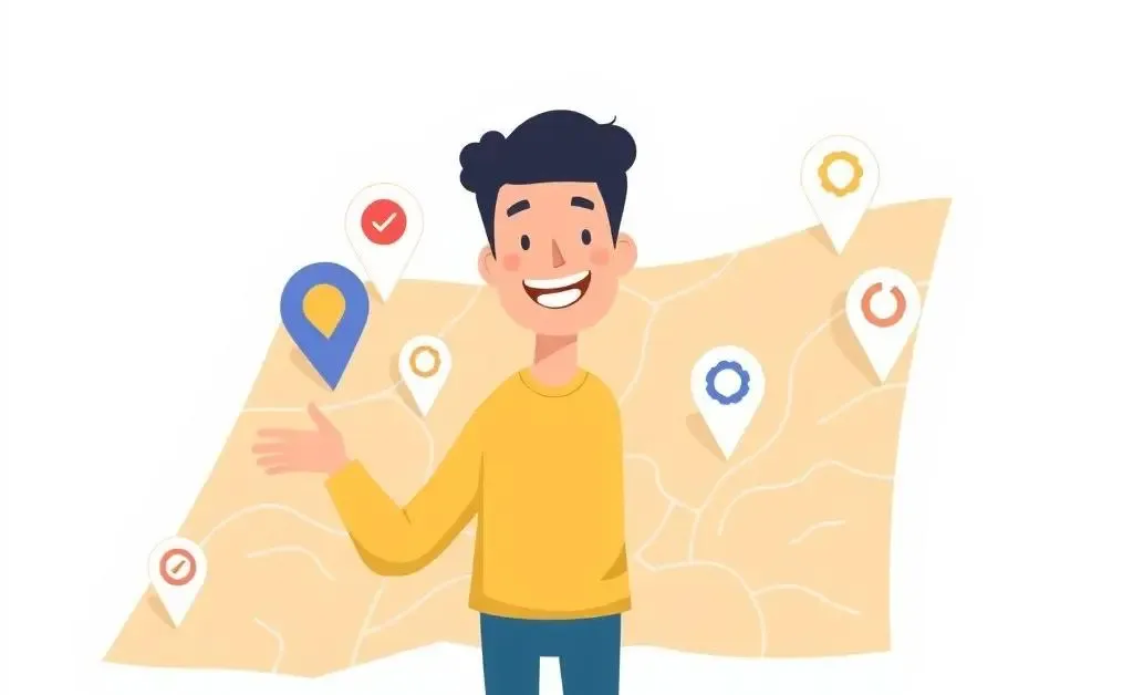 Person navigating a map with insurance icons