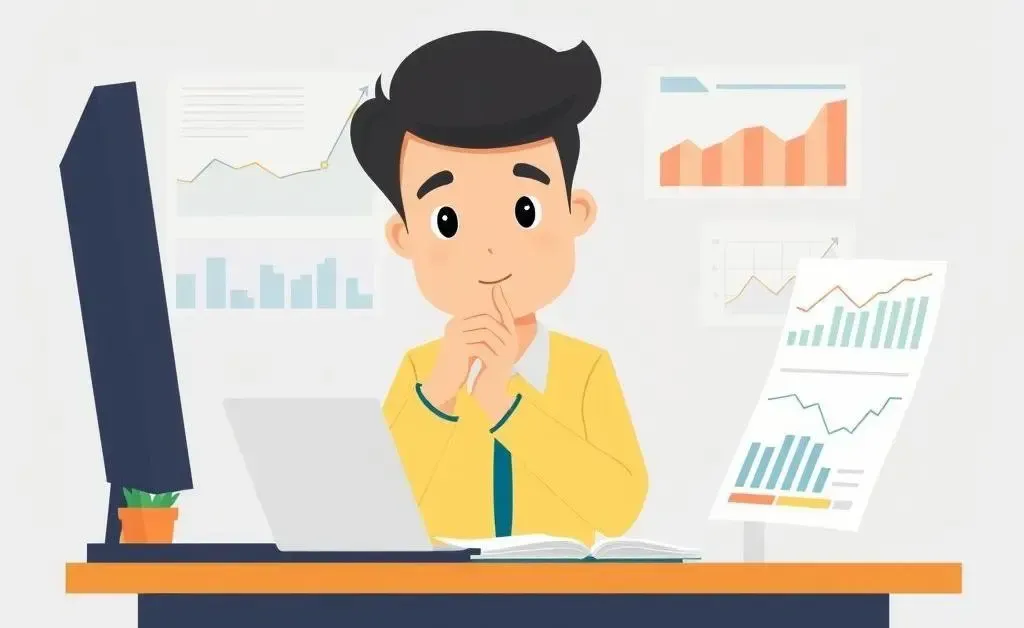 A person reviewing financial charts at a desk surrounded by calming decor.
