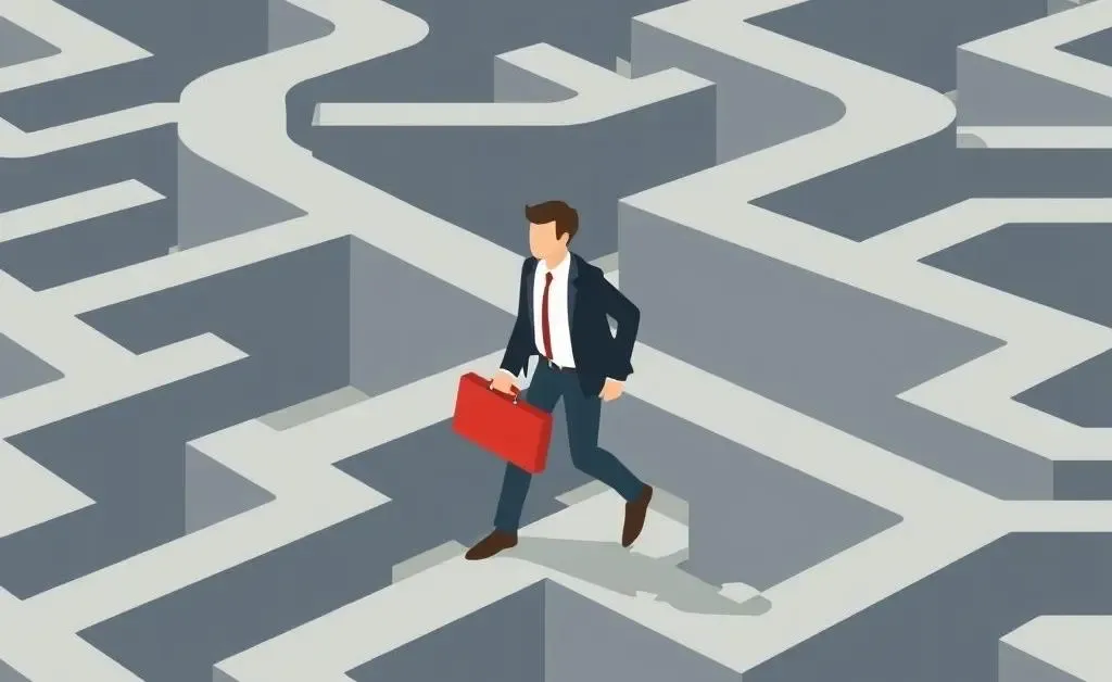 Person navigating a maze with a briefcase