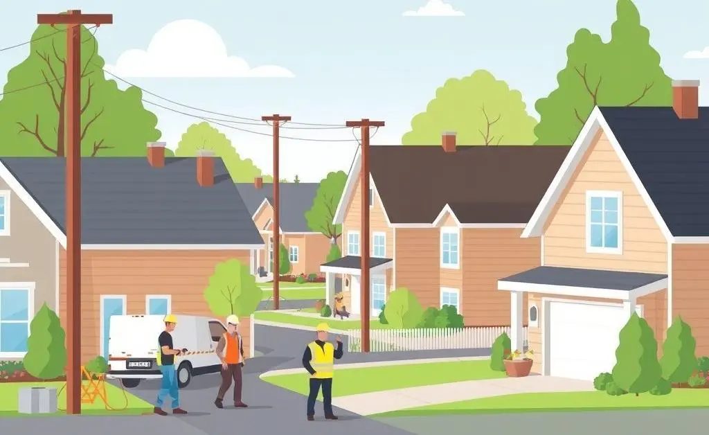 Suburban neighborhood preparing for fiber internet installation