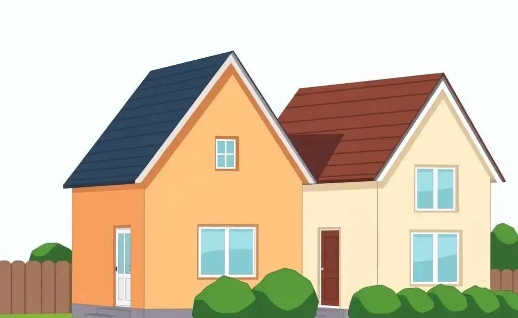 Cartoon of neighboring houses with different rooflines causing shade