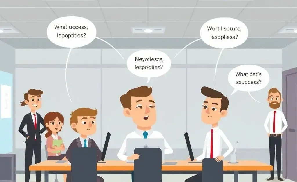 Illustration of a workplace highlighting nepotism and various paths to success