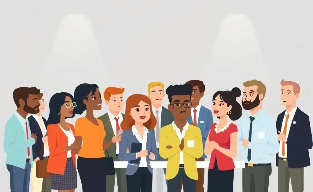 Diverse group of professionals networking at a financial seminar