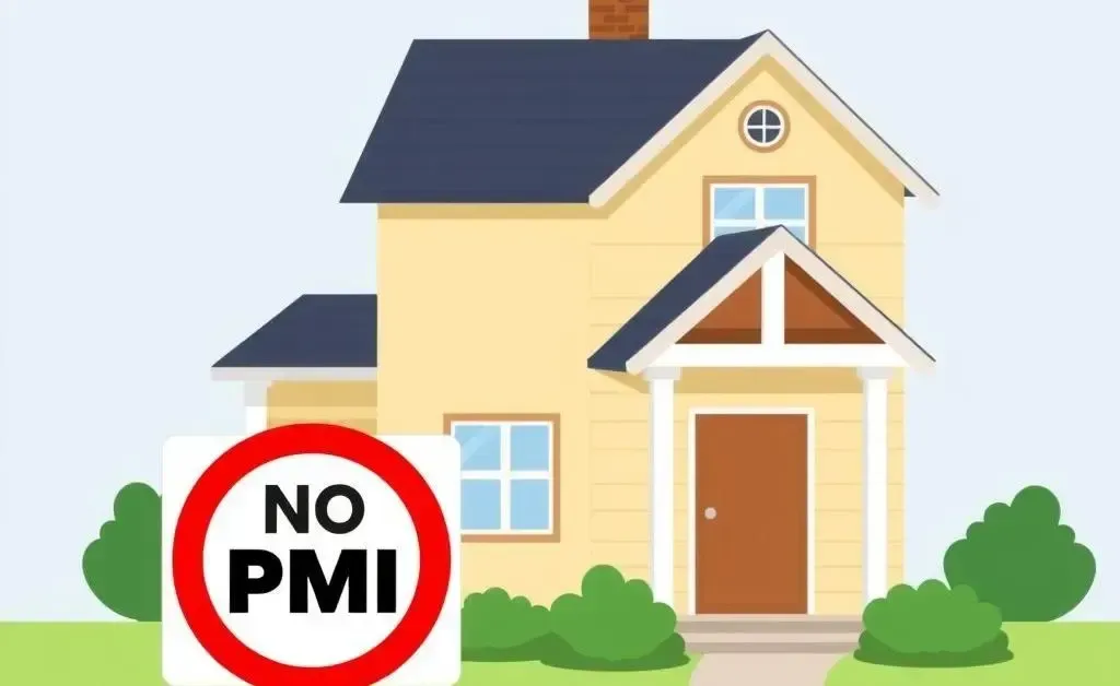 House with a 'No PMI' sign symbolizing mortgage freedom