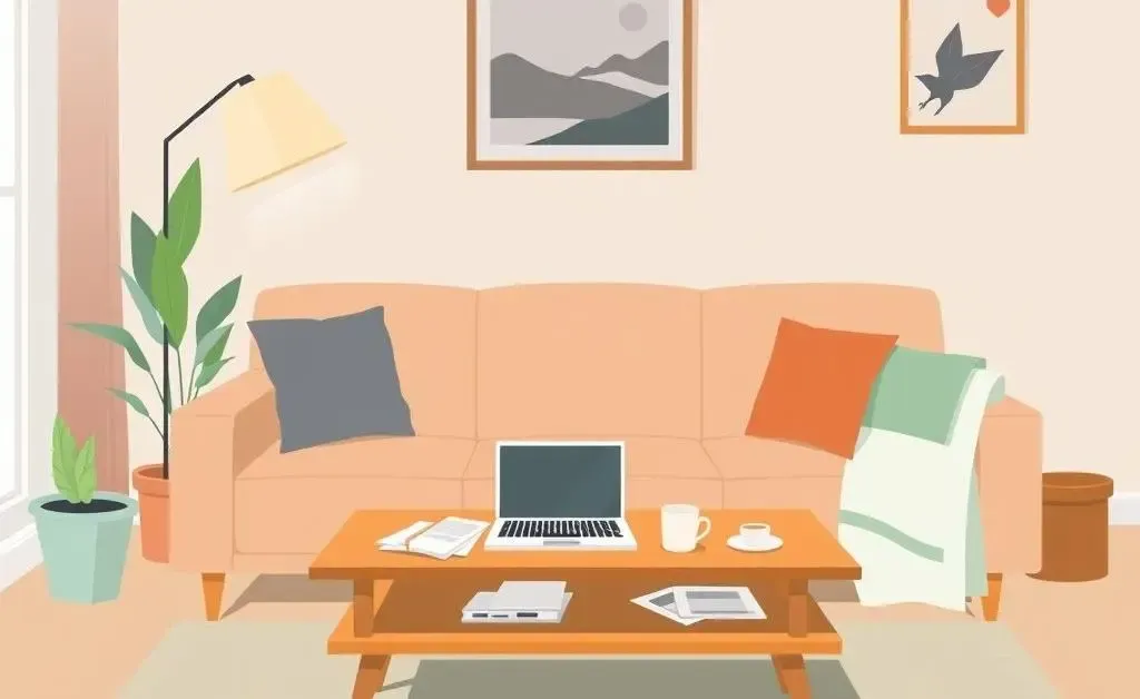 A cozy, inviting living room setup with financial documents on a table