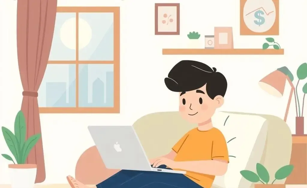 A calm person using a laptop for online investing