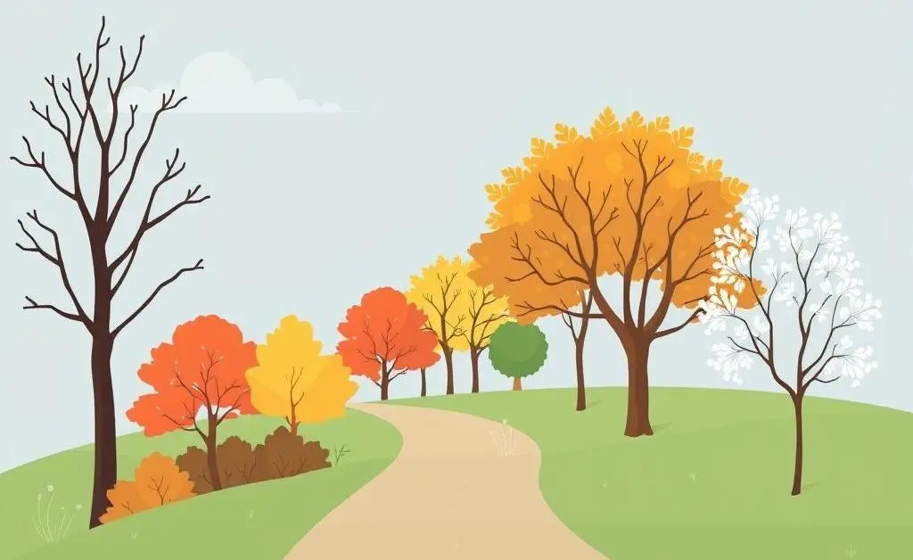 A path through a park showing different seasons to symbolize life's changes