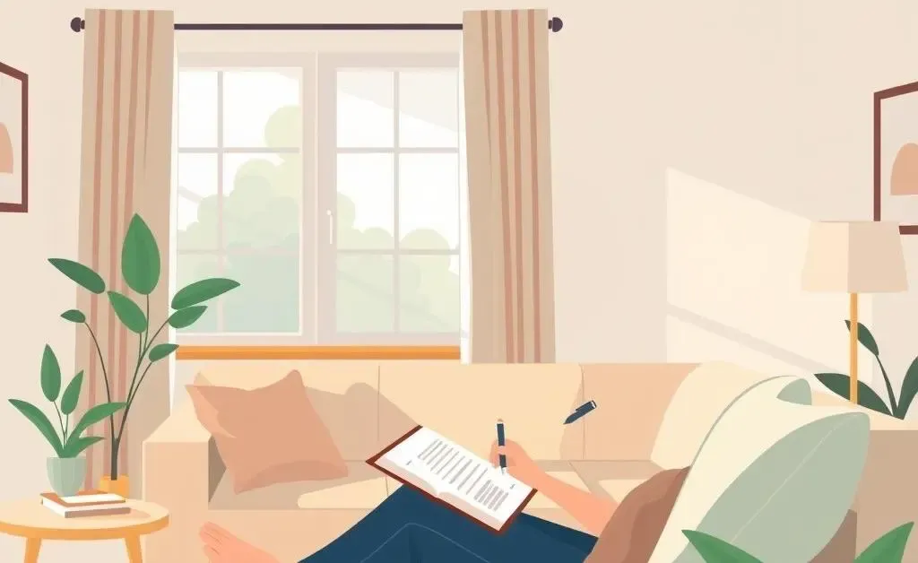 Person planning their finances calmly on a cozy couch