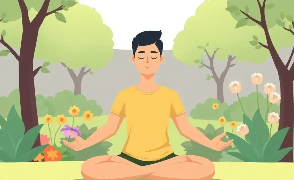 A person meditating in a tranquil garden setting