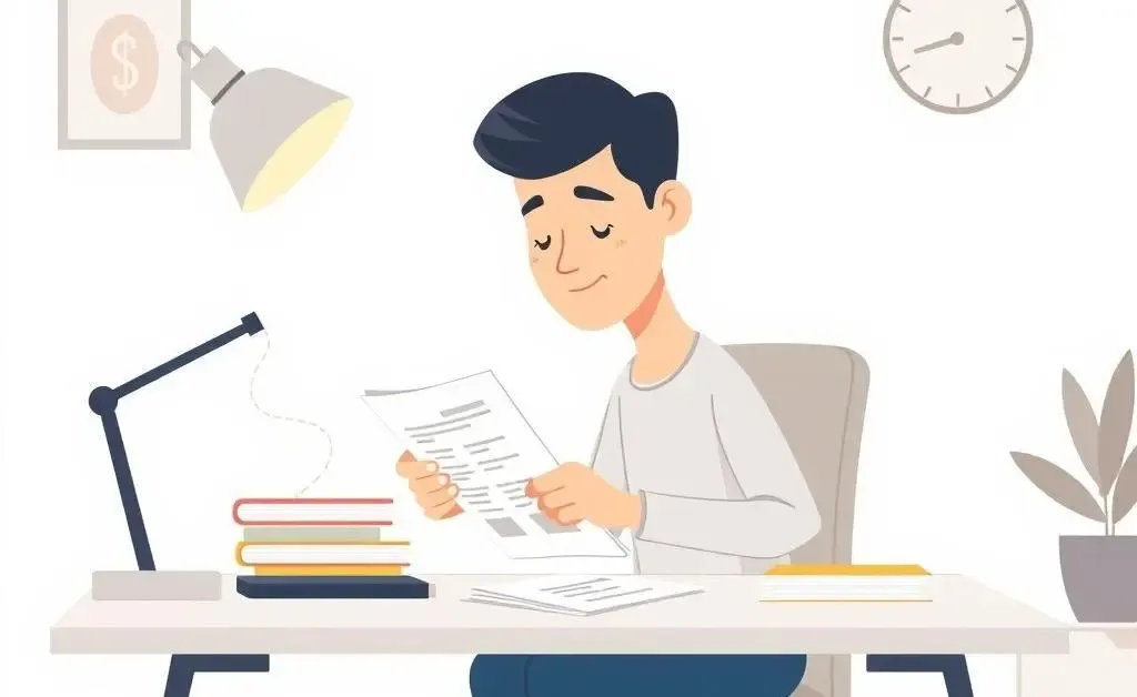 A serene setup with a person managing finances at a desk.