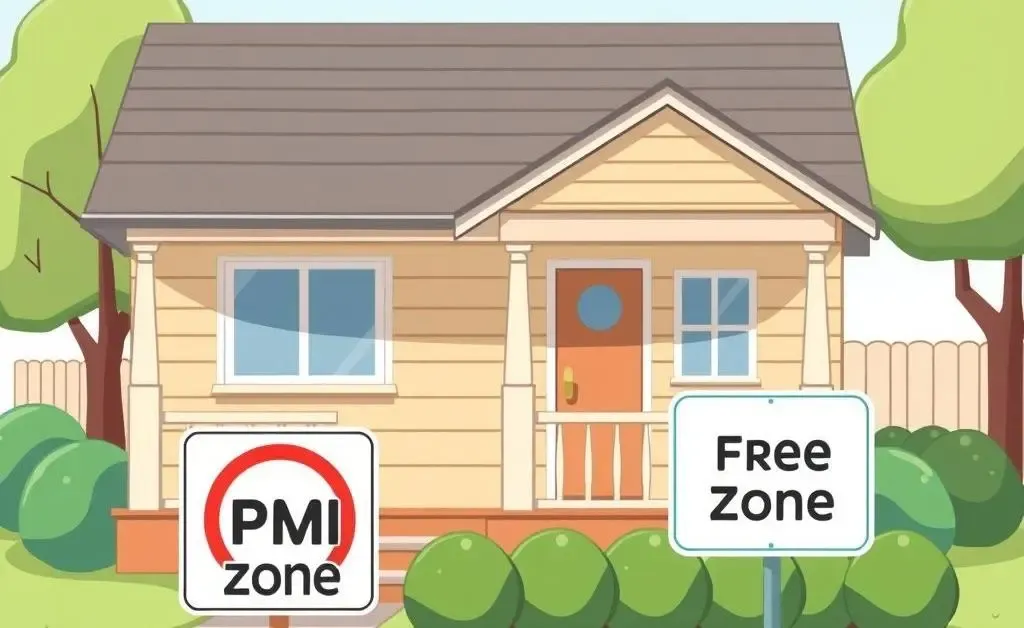 A hand-drawn image of a house labeled as a 'PMI-free zone'.
