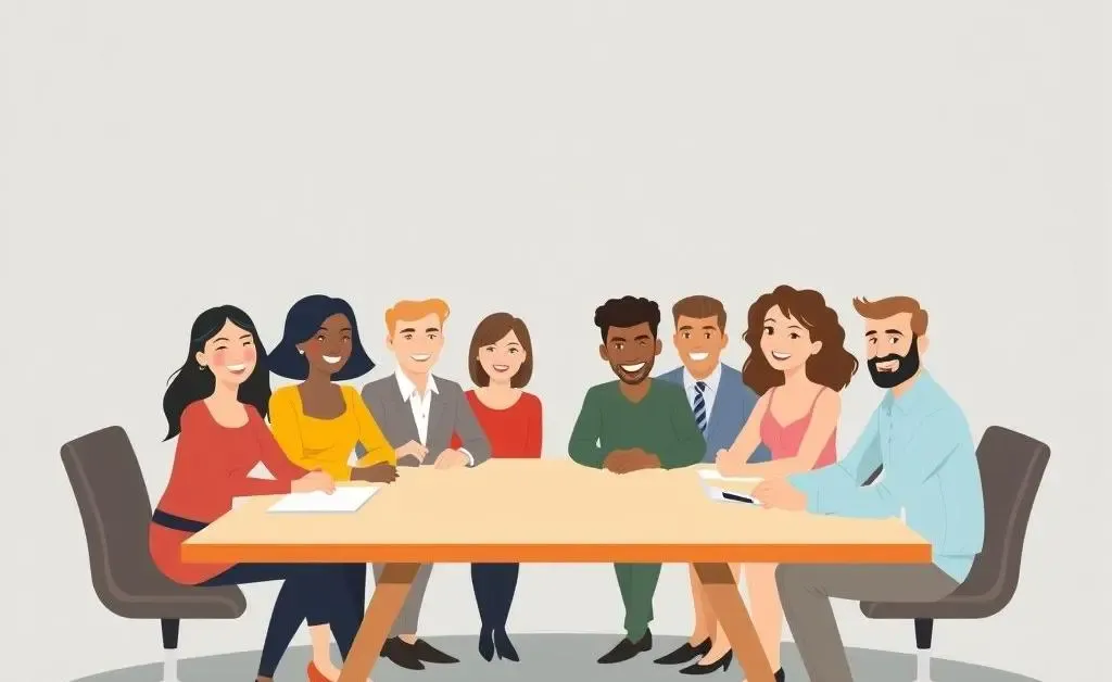 A diverse group of colleagues enjoying a productive and positive meeting