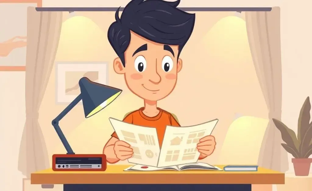 Person reviewing property documents at a cozy desk