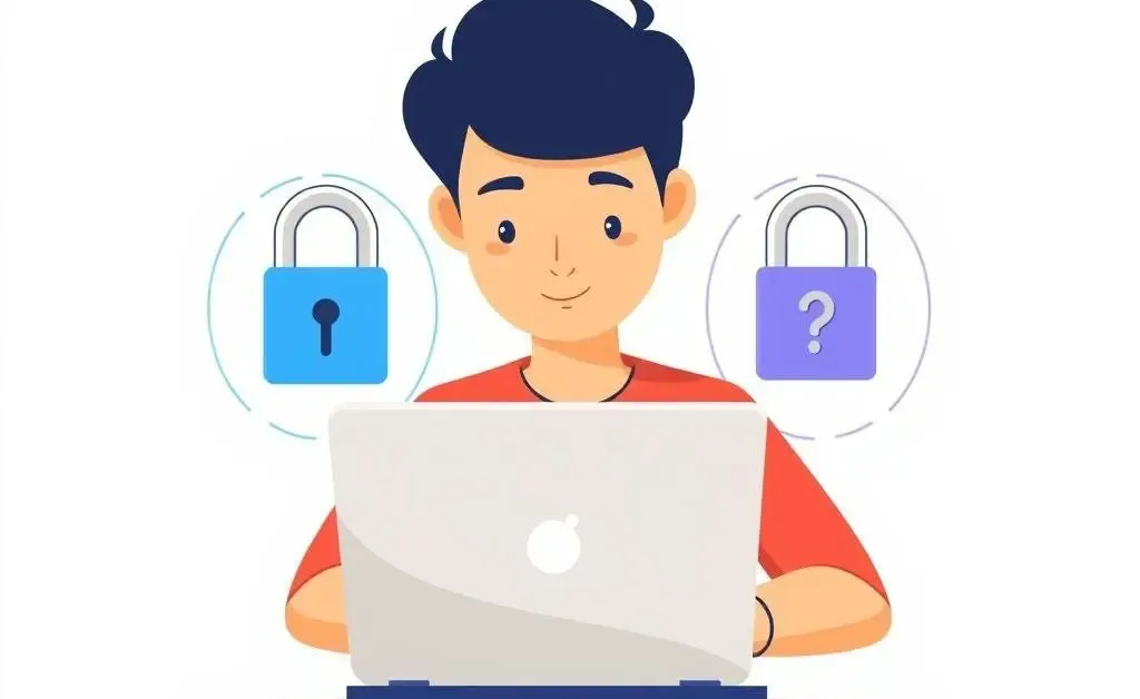 A person on a laptop with digital security locks